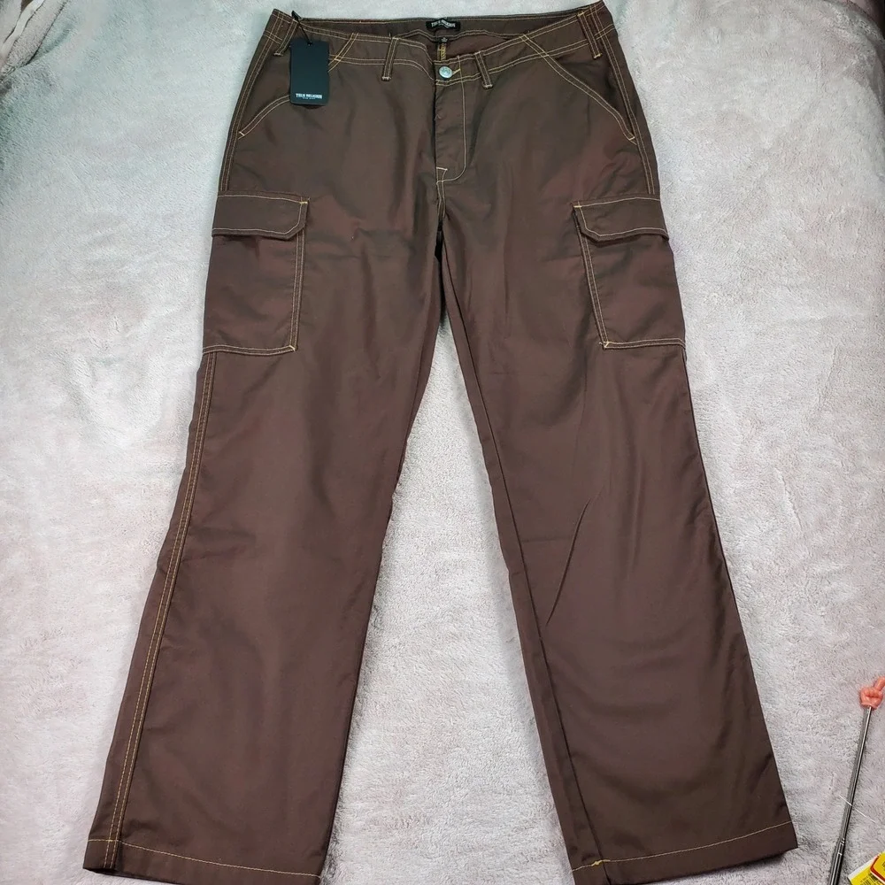 True Religion Mens Cargo SN Pant HS Outline Bracken Brown Straight Leg 36( 37)